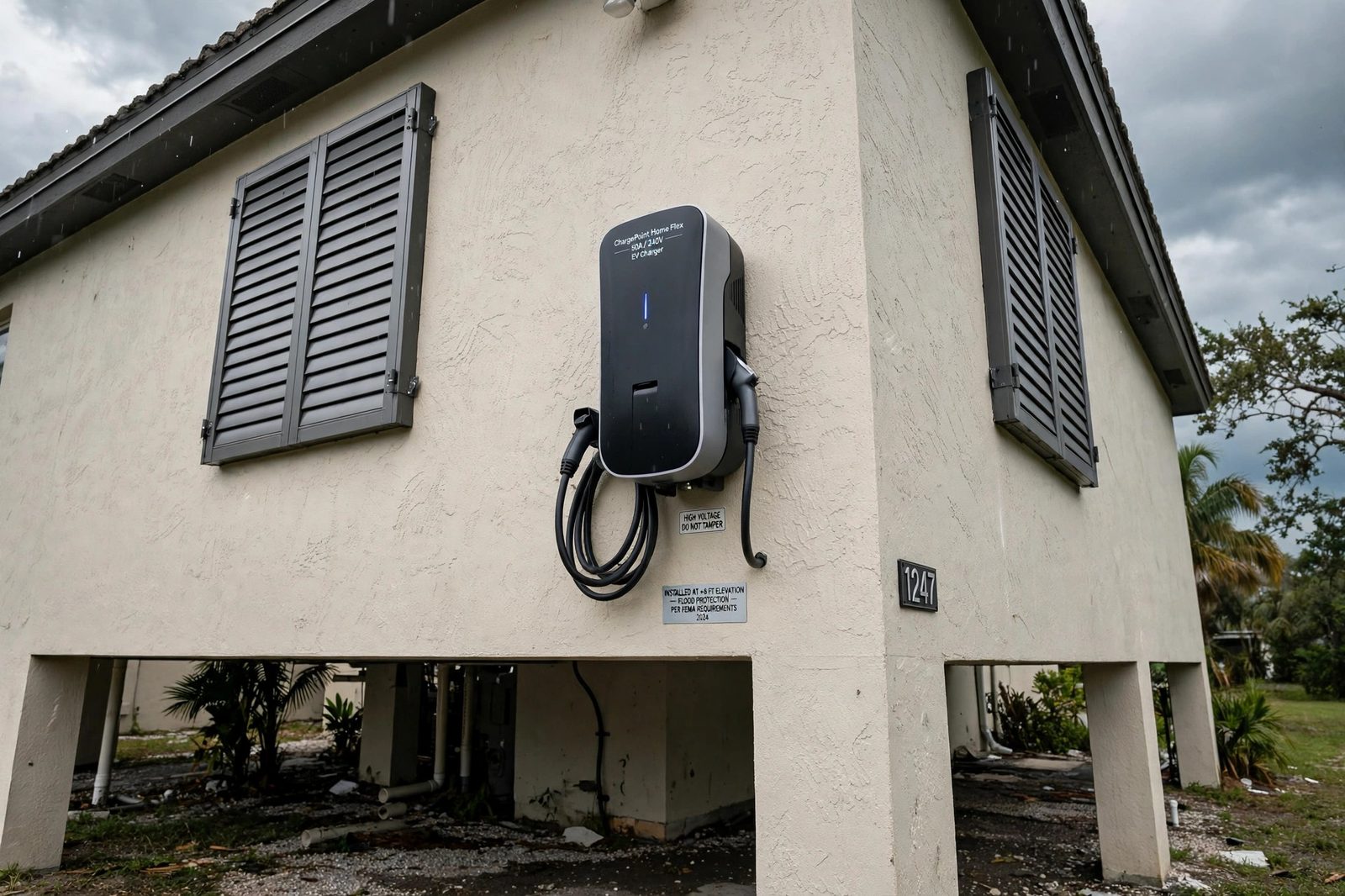 EV charger installation in Fort Myers, FL — elevated storm-ready charger on a Florida home